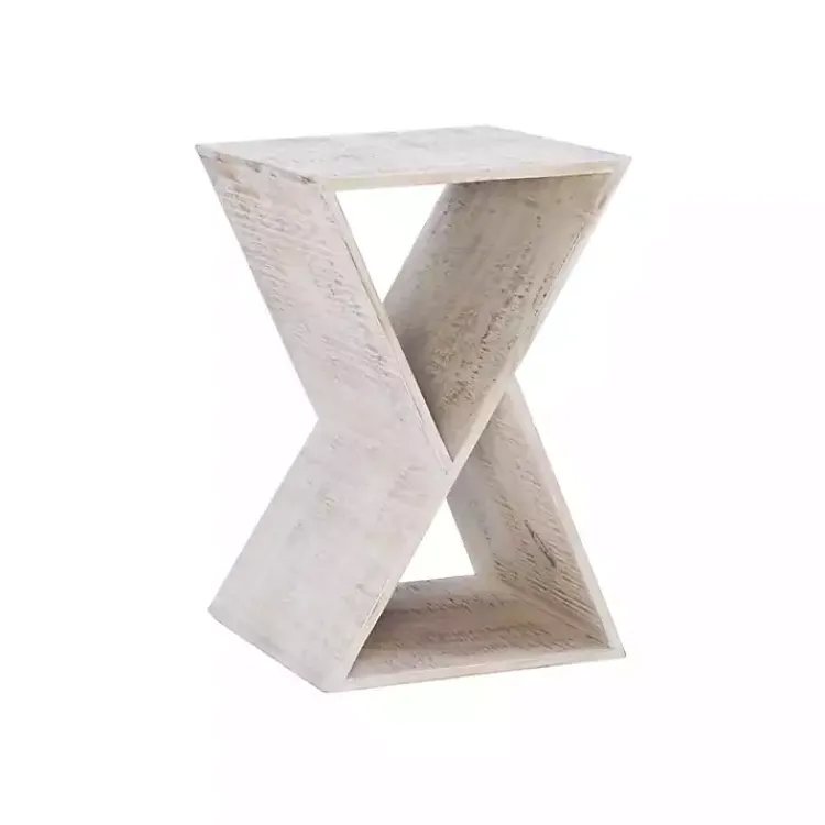 Kirklands Home washed Mango Wood Hourglass Accent Table White Clearance