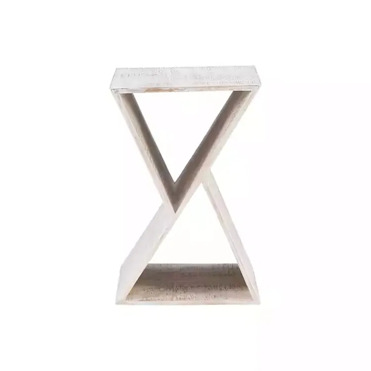 Kirklands Home washed Mango Wood Hourglass Accent Table White Clearance
