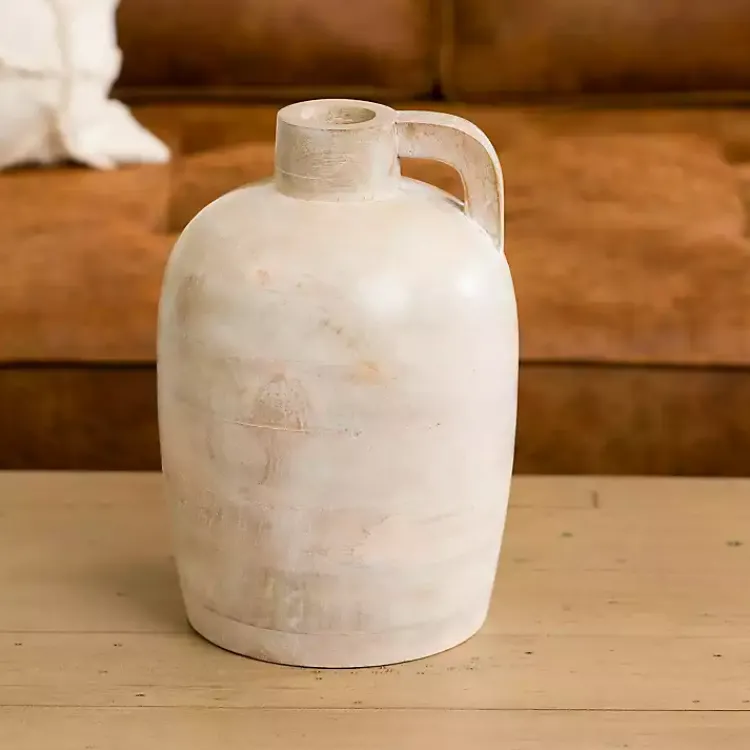 Vases>Kirklands Home washed Mango Wood Vase with Handle White