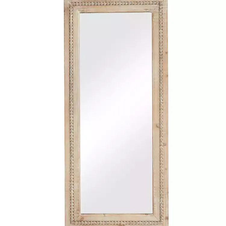 Kirklands Home Whitewashed Natural Beaded Wood Wall Mirror