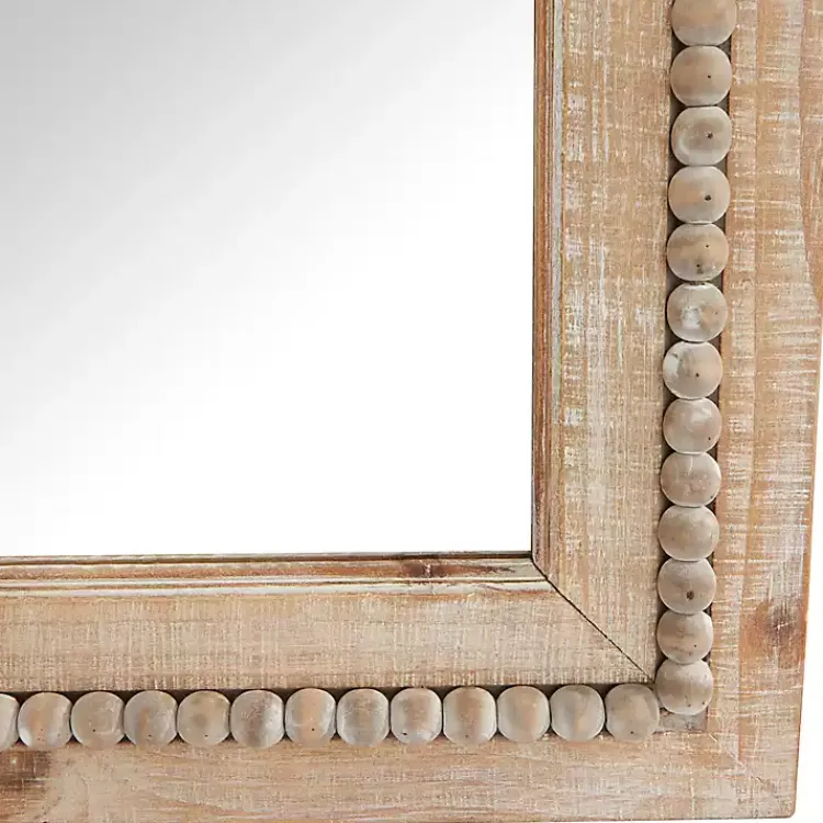 Kirklands Home Whitewashed Natural Beaded Wood Wall Mirror