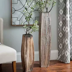 Vases>Kirklands Home Whitewashed Oblong Wooden Vases, Set of 2 Brown