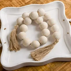 Decorative Accents>Kirklands Home washed Ribbed Bead Garland White