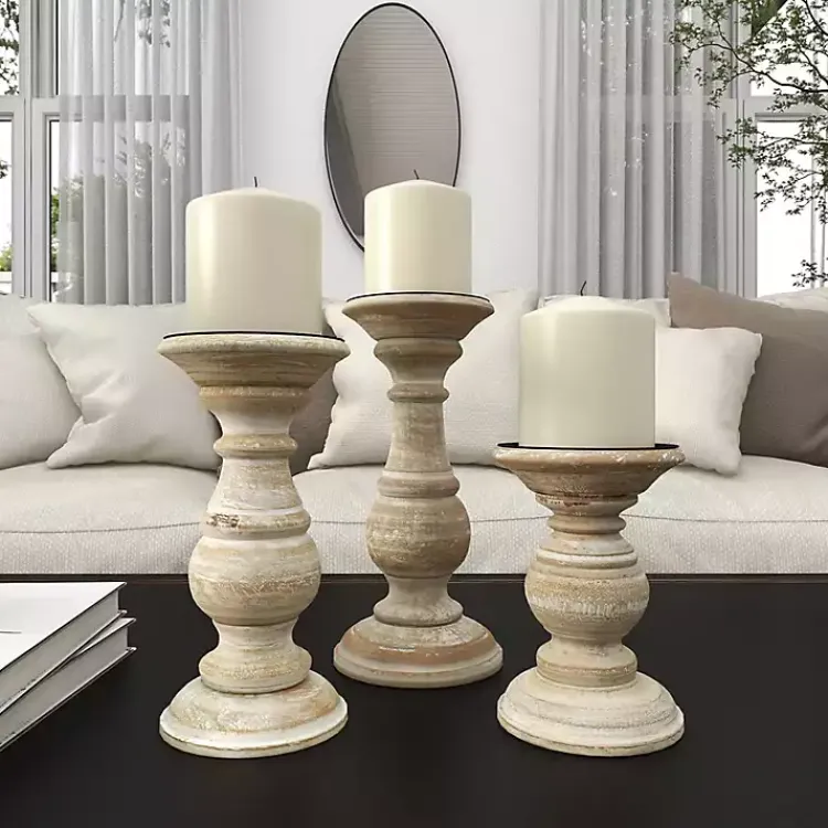 Candle Holders>Kirklands Home Whitewashed Rustic 3-pc. Candle Holder Set
