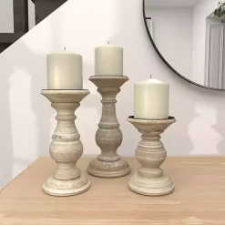 Candle Holders>Kirklands Home Whitewashed Rustic 3-pc. Candle Holder Set