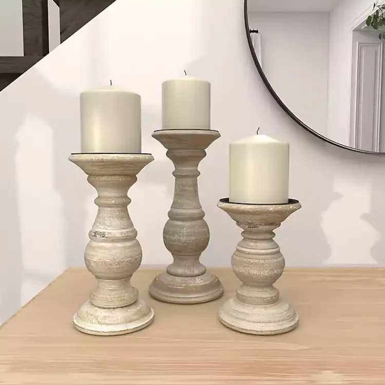 Candle Holders>Kirklands Home Whitewashed Rustic 3-pc. Candle Holder Set