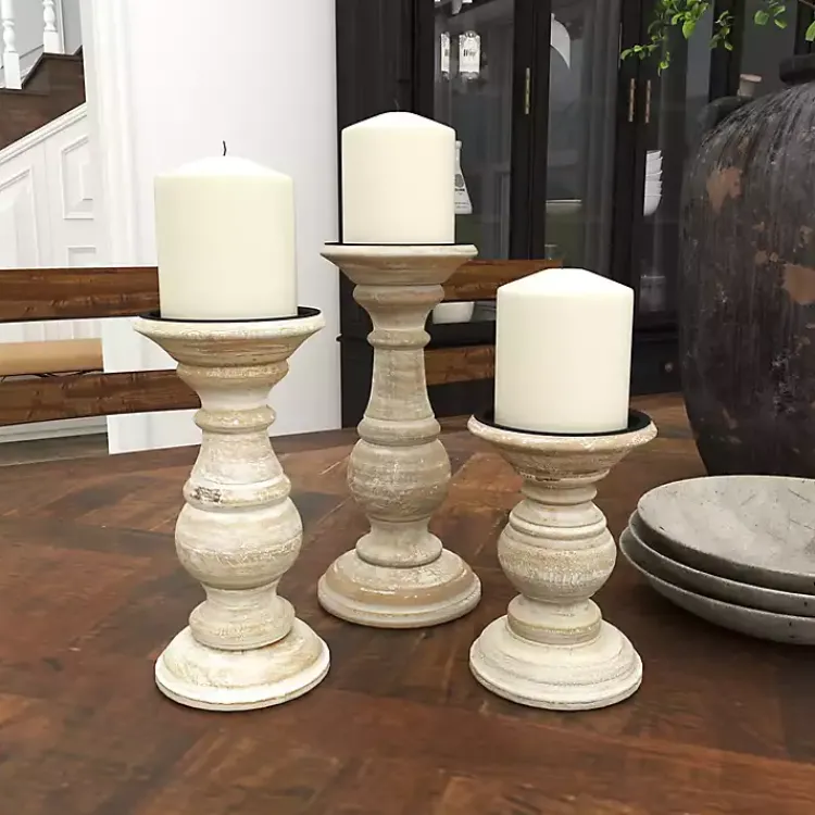 Candle Holders>Kirklands Home Whitewashed Rustic 3-pc. Candle Holder Set