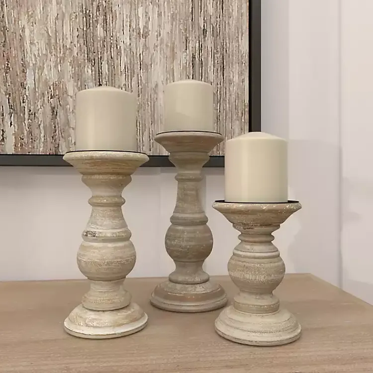 Candle Holders>Kirklands Home Whitewashed Rustic 3-pc. Candle Holder Set