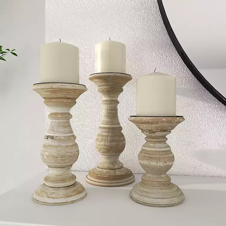 Candle Holders>Kirklands Home Whitewashed Rustic 3-pc. Candle Holder Set