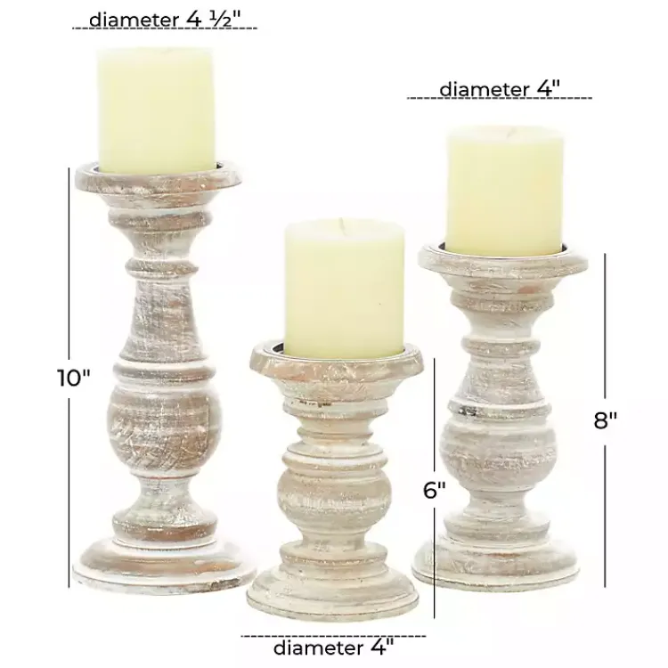 Candle Holders>Kirklands Home Whitewashed Rustic 3-pc. Candle Holder Set