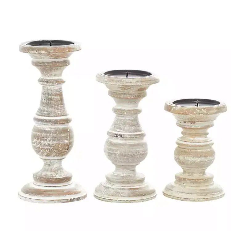Candle Holders>Kirklands Home Whitewashed Rustic 3-pc. Candle Holder Set