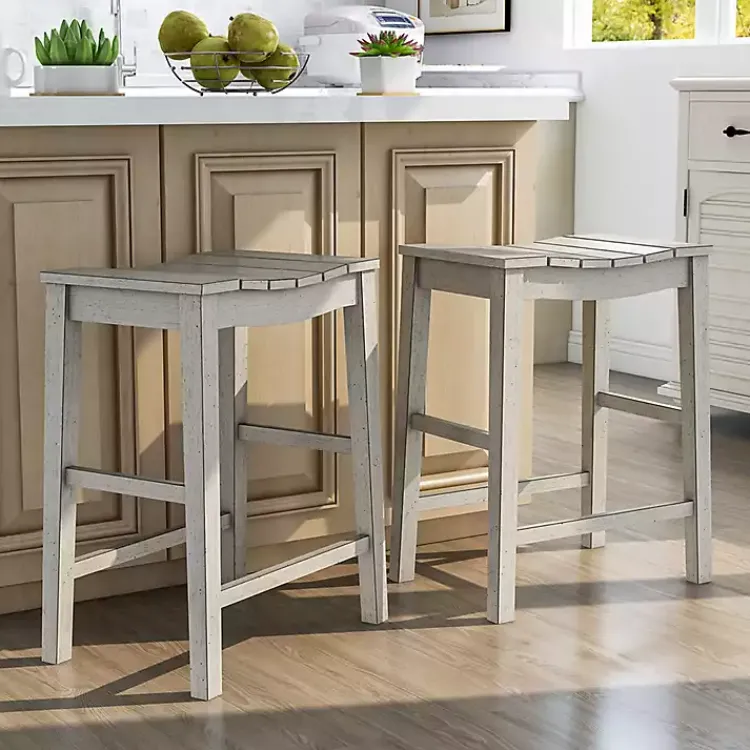 Kirklands Home washed Saddle Seat Counter Stools, Set of 2 White Sale