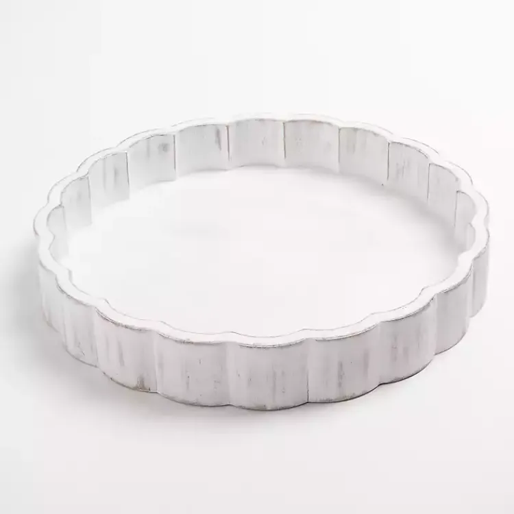 Decorative Trays>Kirklands Home washed Scalloped Wood Tray White