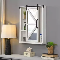 Kirklands Home washed Sliding Barn Door Wall Cabinet White New