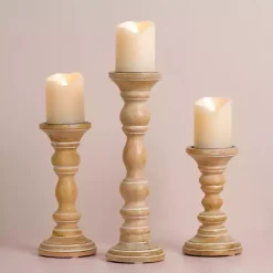Candle Holders>Kirklands Home Whitewashed Spindle Pillar Candle Holder, 8 in.