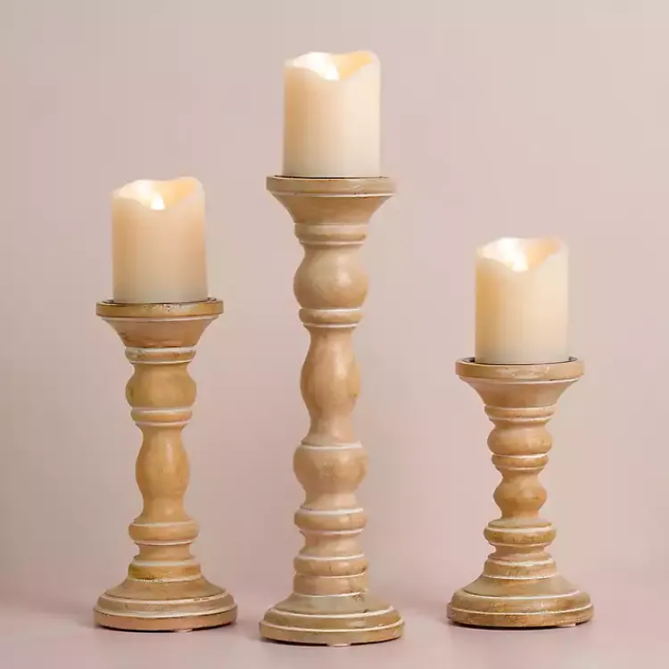 Candle Holders>Kirklands Home Whitewashed Spindle Pillar Candle Holder, 8 in.