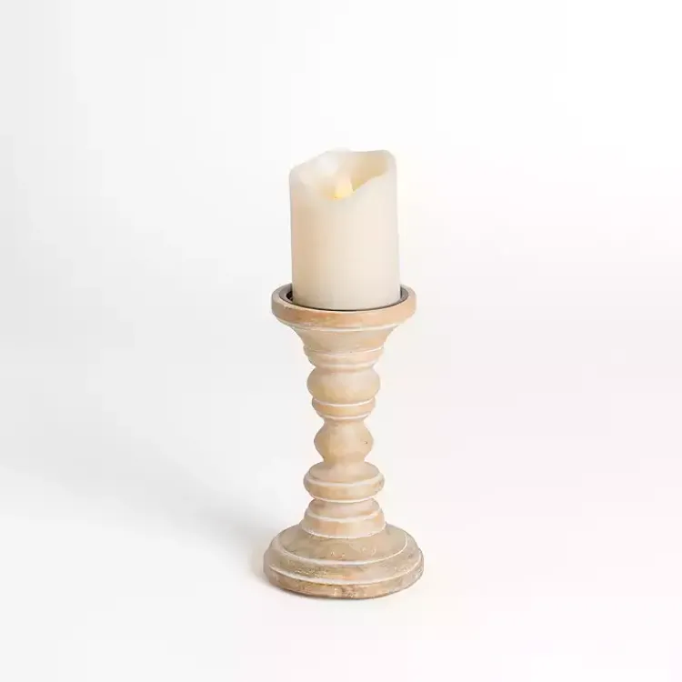 Candle Holders>Kirklands Home Whitewashed Spindle Pillar Candle Holder, 8 in.