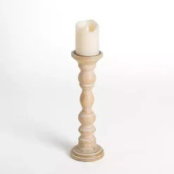 Candle Holders>Kirklands Home Whitewashed Spindle Pillar Candle Holder, 14 in.