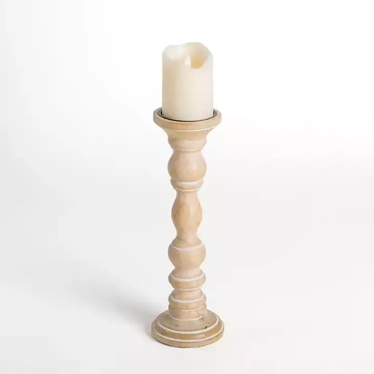 Candle Holders>Kirklands Home Whitewashed Spindle Pillar Candle Holder, 14 in.