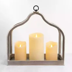 Lanterns>Kirklands Home Whitewashed Wood Beaded Open Lantern