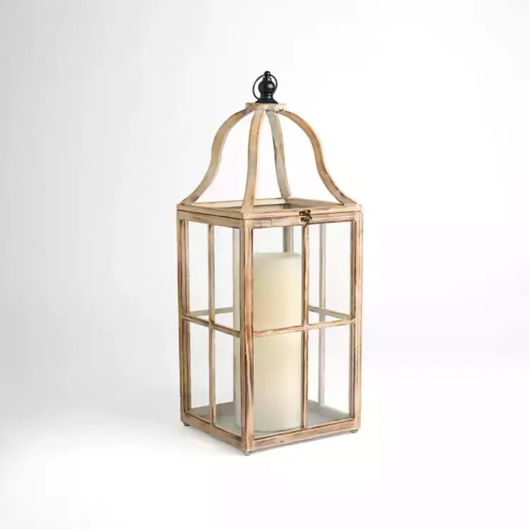 Lanterns>Kirklands Home Whitewashed Wood Brier Lantern, 23 in.