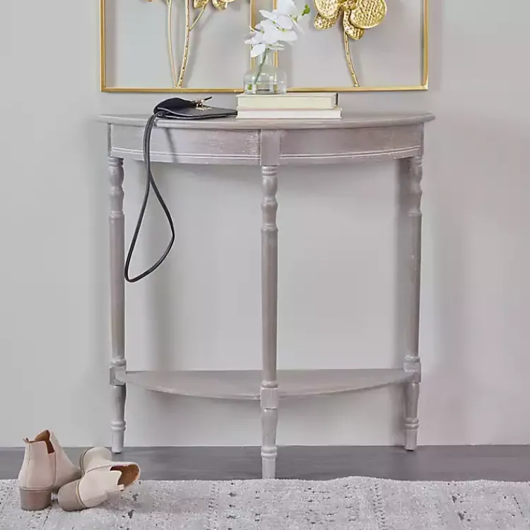 Kirklands Home Whitewashed Wood Half Moon Console Table Brown Hot