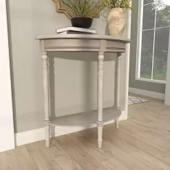 Kirklands Home Whitewashed Wood Half Moon Console Table Brown Hot