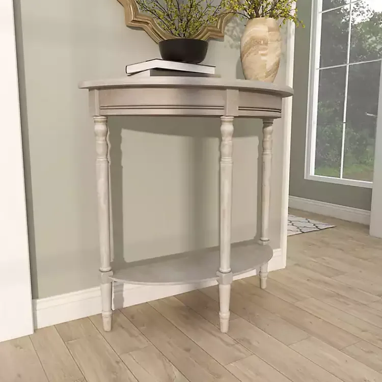 Kirklands Home Whitewashed Wood Half Moon Console Table Brown Hot