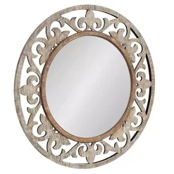 Kirklands Home washed Wood Round Shavali Mirror White Best