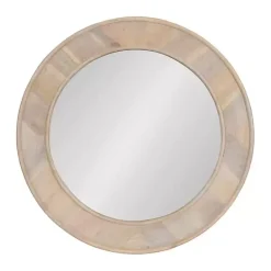Kirklands Home washed Woodgrain Round Wall Mirror White Discount
