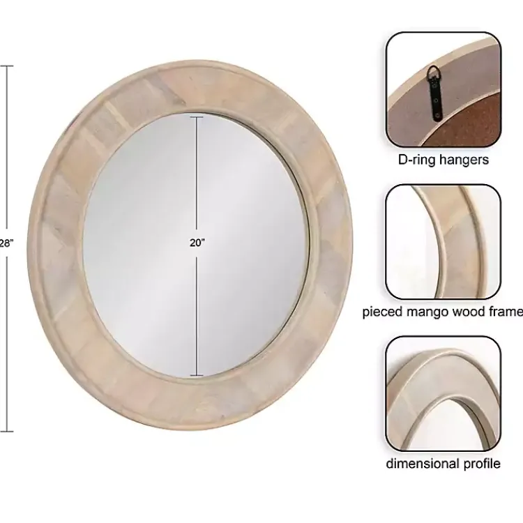 Kirklands Home washed Woodgrain Round Wall Mirror White Discount