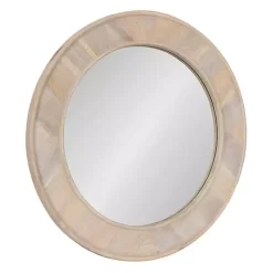 Kirklands Home washed Woodgrain Round Wall Mirror White Discount
