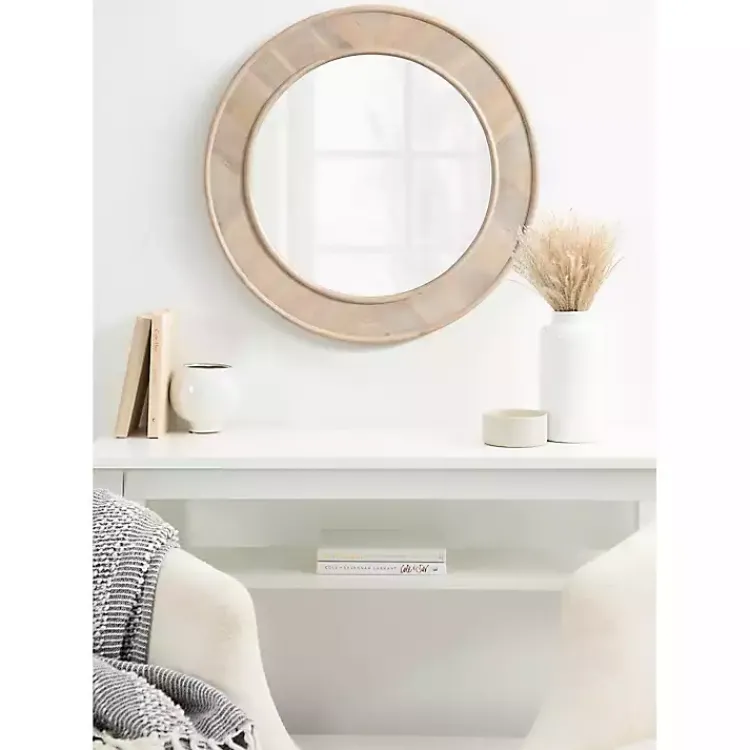 Kirklands Home washed Woodgrain Round Wall Mirror White Discount