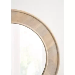 Kirklands Home washed Woodgrain Round Wall Mirror White Discount