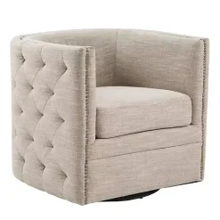 Kirklands Home Wilson Tufted Taupe Swivel Accent Chair Tan Hot