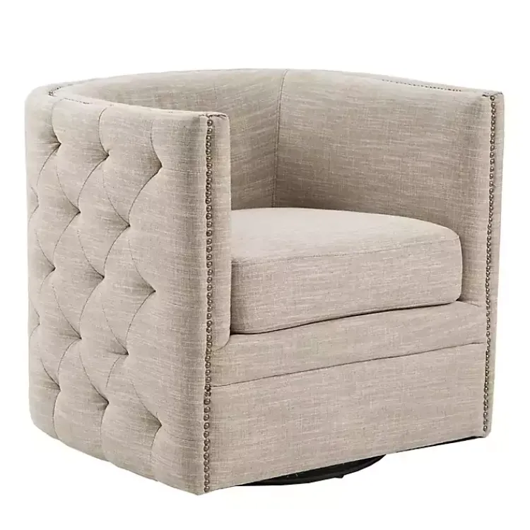 Kirklands Home Wilson Tufted Taupe Swivel Accent Chair Tan Hot