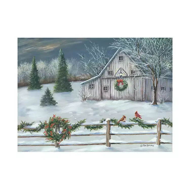 Christmas Art & Wall Decor>Kirklands Home Winter Christmas Barn Canvas Art Print, 32x24 in.