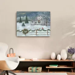 Christmas Art & Wall Decor>Kirklands Home Winter Christmas Barn Canvas Art Print, 32x24 in.