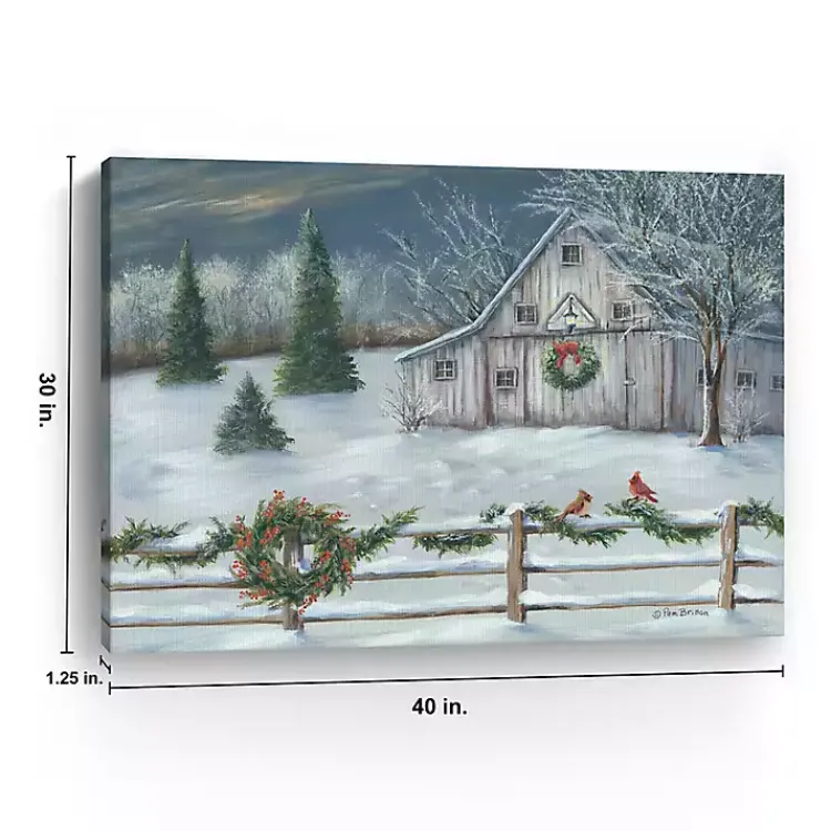 Christmas Art & Wall Decor>Kirklands Home Winter Christmas Barn Canvas Art Print, 40x30 in.