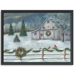 Christmas Art & Wall Decor>Kirklands Home Winter Christmas Barn Framed Canvas Art Print