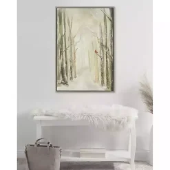 Kirklands Home Winter Forest Landscape Framed Canvas Art Print White Outlet