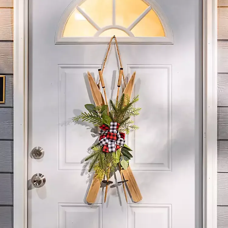 Christmas Art & Wall Decor>Kirklands Home Winter Greenery Ski Wall Plaque