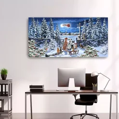 Christmas Art & Wall Decor>Kirklands Home Winter Pets Watching Santa Canvas Art Print