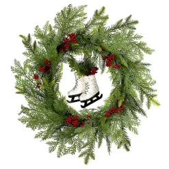 Christmas Wreaths>Kirklands Home Winter Skates Christmas Wreath with Red Berries