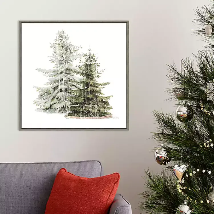 Christmas Art & Wall Decor>Kirklands Home Winter Trees Gray Framed Canvas Art Print Green
