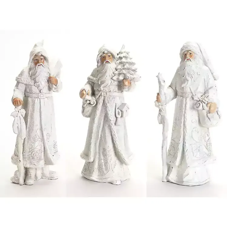 Christmas Decorations>Kirklands Home Winter Resin Santa Figurines, Set of 3 White