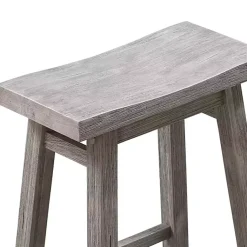 Kirklands Home Wire Brushed Saddle Wood Bar Stool Gray Clearance