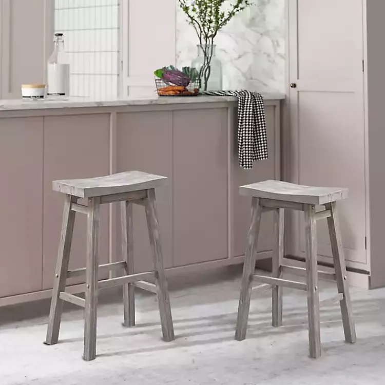 Kirklands Home Wire Brushed Saddle Wood Bar Stool Gray Clearance