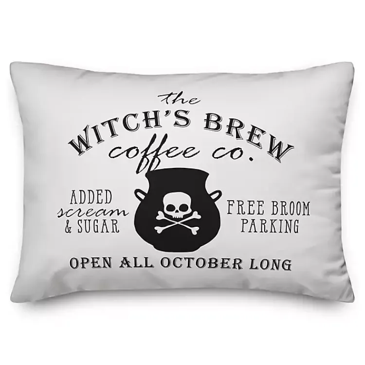 Halloween>Kirklands Home Witch's Brew Coffee Co Halloween Pillow White