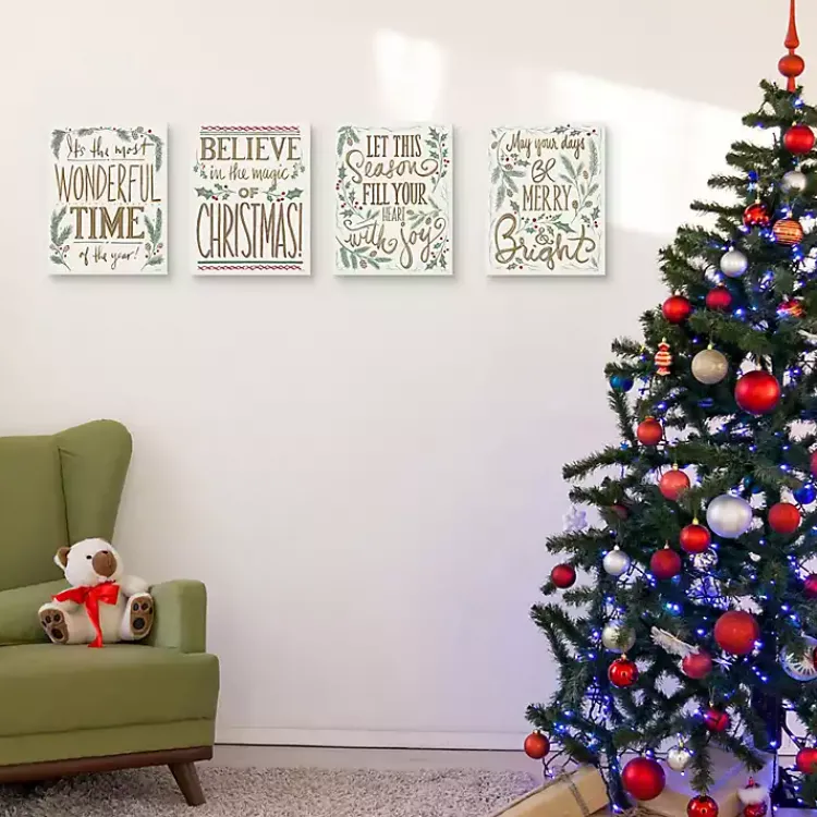 Christmas Art & Wall Decor>Kirklands Home Wonderful Christmas Canvas Art Prints, Set of 4